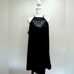 Black Crochet Lace Cutout Yoke Halter Swing Knit Dress by Emery Rose Size 1X